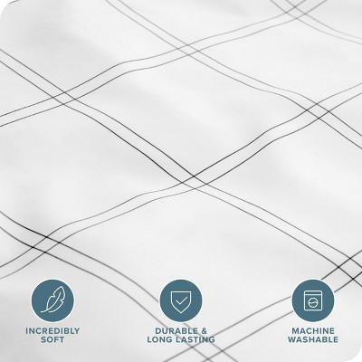 Twin/Twin XL Modern Plaid White/Grey Microfiber Duvet Set