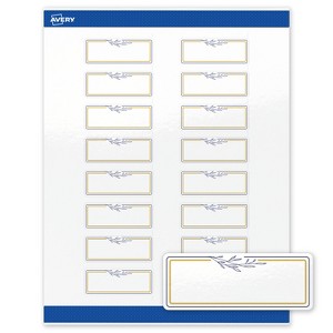 Avery Labels, 1" x 2-5/8", Glossy White, Gold & Navy Border w/ Florals, 160ct - 1 of 4