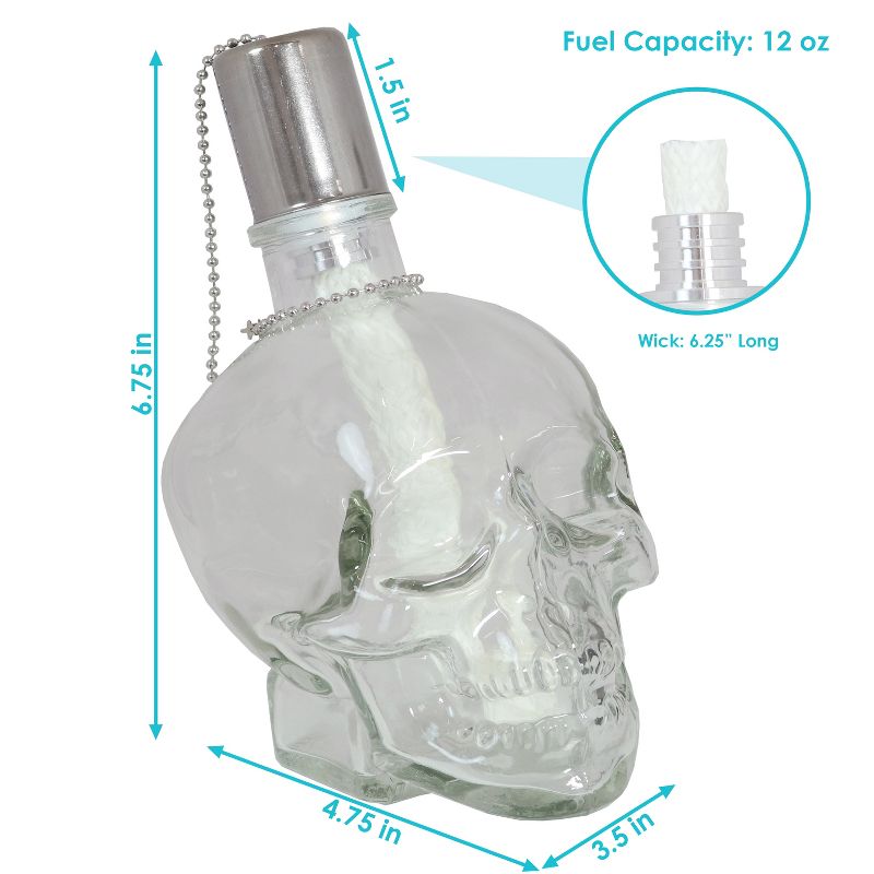 Sunnydaze Grinning Skull Glass Tabletop Torches - Clear and Black, 3 of 11