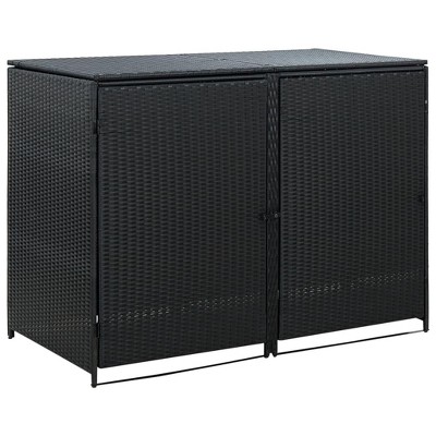 vidaXL Double Wheelie Bin Shed with Lid and Lockable Doors, Outdoor Garbage Bin Storage Shed, Weather-Resistant Sturdy Construction, Poly Rattan