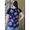 Slickblue Plus Size Casual Floral Print Tee, Ribbed Black Colorblock Slim Fit Top, Round Neck T-Shirt, Navy, 1XL-3XL - 4 of 4