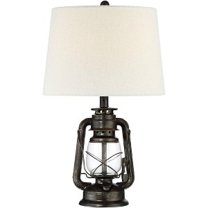 Franklin Iron Works Murphy Industrial Rustic Accent Table Lamp 23" High Weathered Bronze with Table Top Dimmer Oatmeal Shade for Bedroom Living Room - 1 of 4
