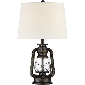 Franklin Iron Works Murphy Industrial Rustic Accent Table Lamp 23" High Weathered Bronze with Table Top Dimmer Oatmeal Shade for Bedroom Living Room