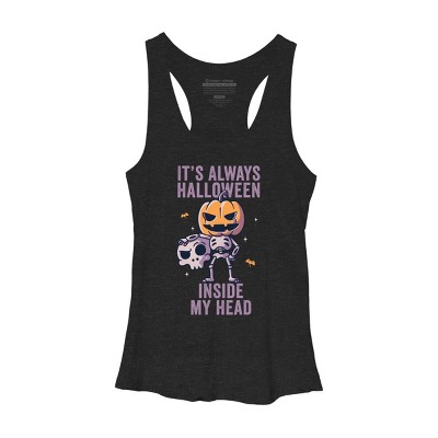 Women's Design By Humans It's Always Halloween Inside My Head Funny Cute Spooky By EduEly Racerback Tank Top