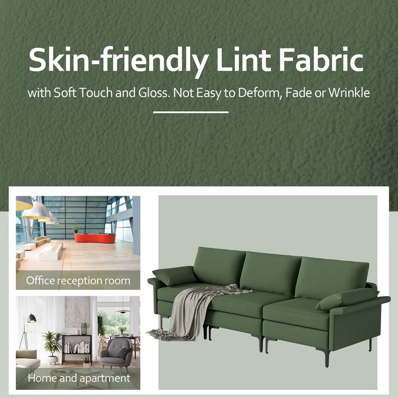 Costway Modern Modular Fabric 3-Seat Sofa Couch w/ Socket USB Ports & Metal Legs Red\Green, 4 of 10