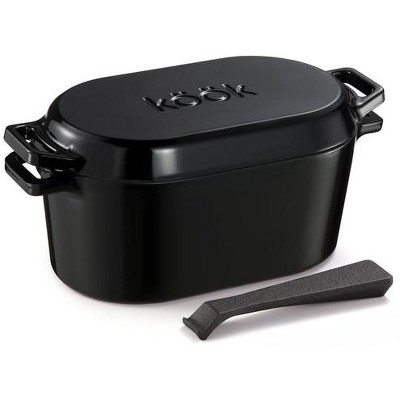 Kook Dutch Oven with Lid, Enameled Cast Iron, 3.4 Qt, Black