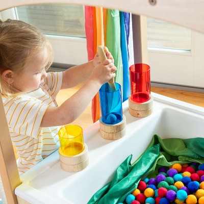 Guidecraft Kids' Sensory Table System and Canopy: Sand and Water Activity Table with Easy-to-Clean Bin, Arch and Chalkboard