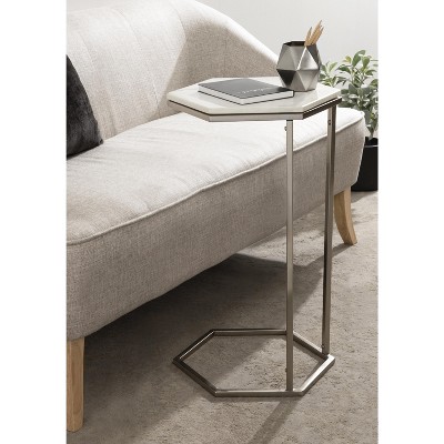 Trillion 20" Round Silver Metal and Stone Geometric Accent Table