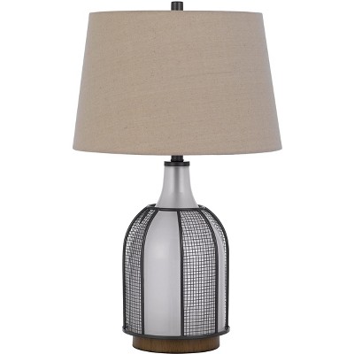 Cal Lighting BO-3124TB 150W 3 Way Morgan Glass Table Lamp with Mesh Guard Design and Taper Drum Linen Shade
