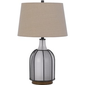 Cal Lighting BO-3124TB 150W 3 Way Morgan Glass Table Lamp with Mesh Guard Design and Taper Drum Linen Shade - 1 of 4