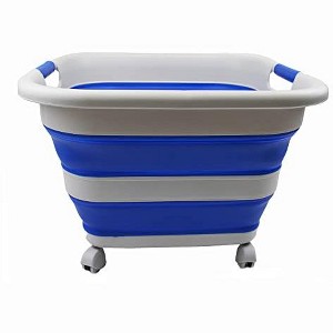 SAMMART 39L (10.3 Gallons) Collapsible Plastic Laundry Basket with Wheels - 1 of 4