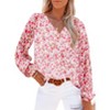 Floral Chiffon Blouse - Women's V-Neck Lantern Sleeve Pullover Tunic Tee Top Pink 2X - 2 of 4