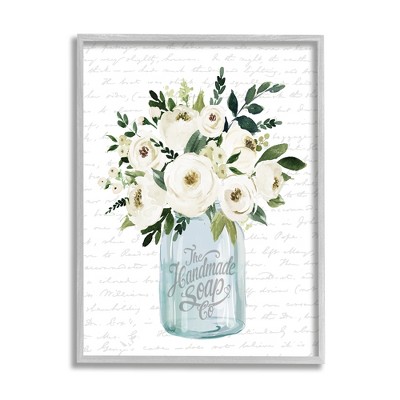 Stupell Industries White Blooms Flower Bouquet Classic Jar Script Black Framed Giclee Art