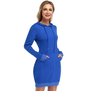 Womens Hoodie Dress Sweatshirt Pullover Kangaroo Casual Dress with Pocket - 1 of 3