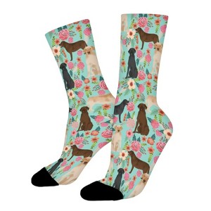 Labrador Retriever Dog Floral Women Printed Crew Socks Funny Funky Socks Soft Polyester Novelty Gifts for Artists Men - 1 of 1