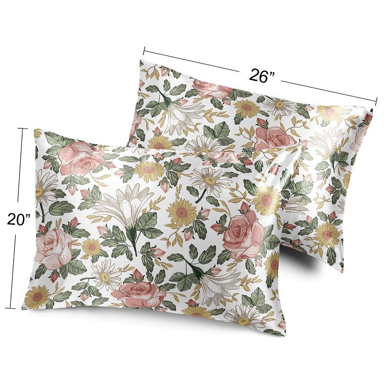 Sweet Jojo Designs Decorative Satin Pillowcases Vintage Floral Pink Green 2pc, 4 of 7