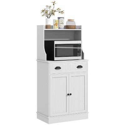 LunaLulinlk Microwave Cabinet with Storage Drawer, Adjustable Shelf, Buffet with Hutch and Cable Hole, White