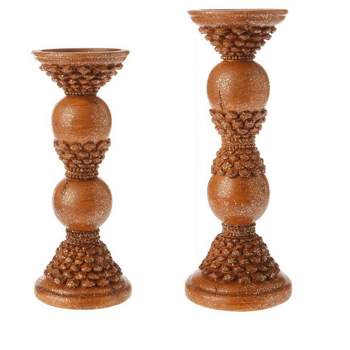Raz Imports Set of 2 Country Rustic Brown Pine Cone Pillar Candle Holders 12"