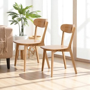 Mshliw Farmhouse Solid Oak Wood Dining Chairs Set of 2, Natural Wooden Side Chairs with Curved Backrest for Dining Room & Kitchen - 1 of 4