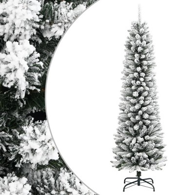 Aghana Digitals 210cm Slim Flocked Snow Christmas Tree with 604 PVC/PE Tips, Sturdy Steel Stand &