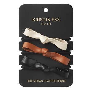 Kristin Ess The Vegan Leather Bows Hair Elastic - 3ct - 1 of 4