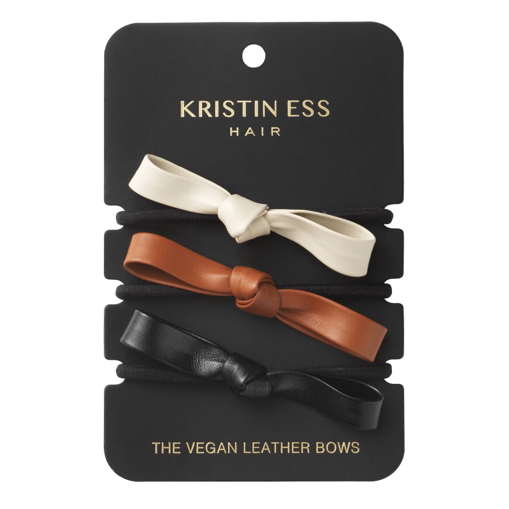 Photos - Hair Styling Product Kristin Ess The Vegan Leather Bows Hair Elastic - 3ct