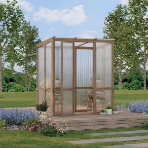 8x13FT Greenhouse Kit with Pergola, Wooden Greenhouse with Cedar Frame, Greenhouses with Roof Vent, Wood and Polycarbonate Walk-in Greenhouses - 1 of 4