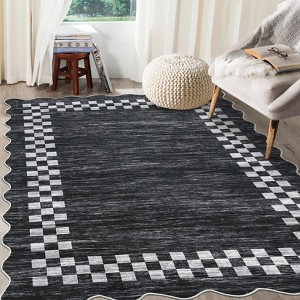Area Rug Large Living Room Scalloped Rug Non Slip Low Pile Bedroom Throw Carpet Soft Modern Bordered Dining Room Rug Stain Resistant Boho Carpet - 1 of 4