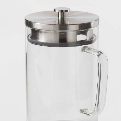 67oz Glass Pitcher with Stainless Steel Lid - Threshold™: Dishwasher-Safe Drink Server for Hot or Cold Beverages