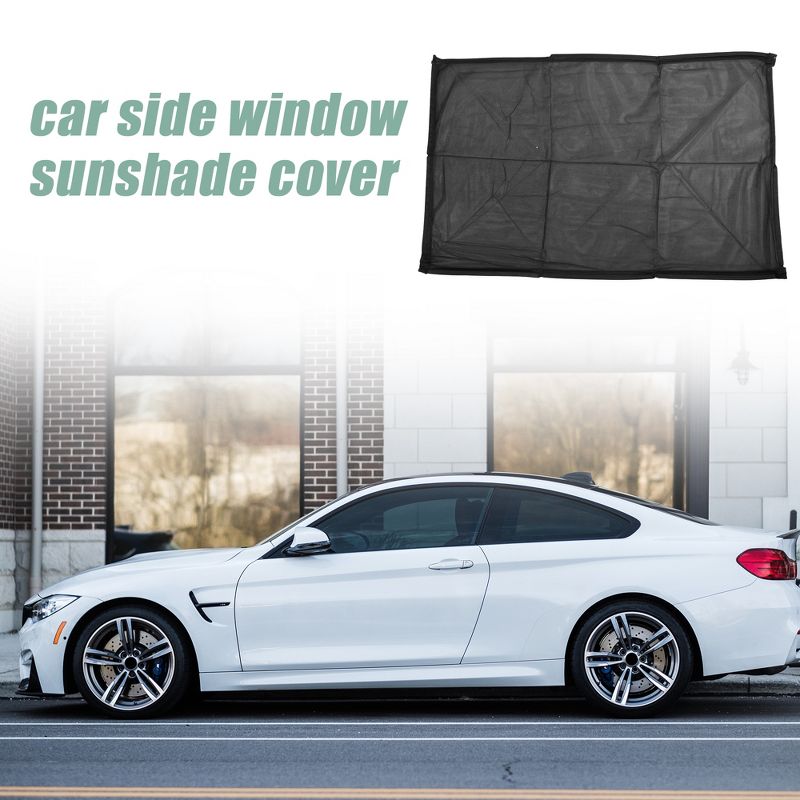 Unique Bargains Sun Shade Car Side Window Rear Breathable Mesh Anti-UV Protect Sunshade Cover Cars Curtain Net Universal 37.40"x21.65" Black 1 Pair, 2 of 7