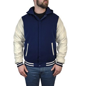 Victory Outfitters Men's Varsity Hooded Reversible Faux Leather Sleeve Hoodie Jacket - 1 of 4