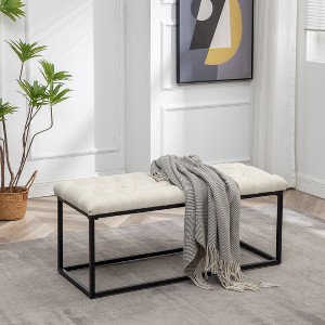 42" Rectangle Bench with Black Metal Base - WOVENBYRD - 1 of 4