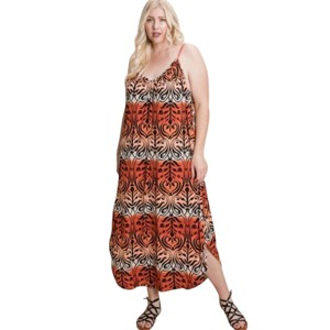 Slickblue Plus Size Tie Dye Ombre Damask Print Cami Maxi Dress with Side Pockets, 1XL-3XL - 1 of 4
