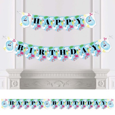 Big Dot of Happiness Make a Splash - Pool Party - Birthday Party Bunting Banner - Birthday Party Decorations - Happy Birthday