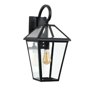 DAKAFUL Matte Black Outdoor Wall Lantern, Aluminum & Glass Exterior Light Fixture, AC 120V 100W Max E26 Socket Wall Mount for Exterior Use - 1 of 4