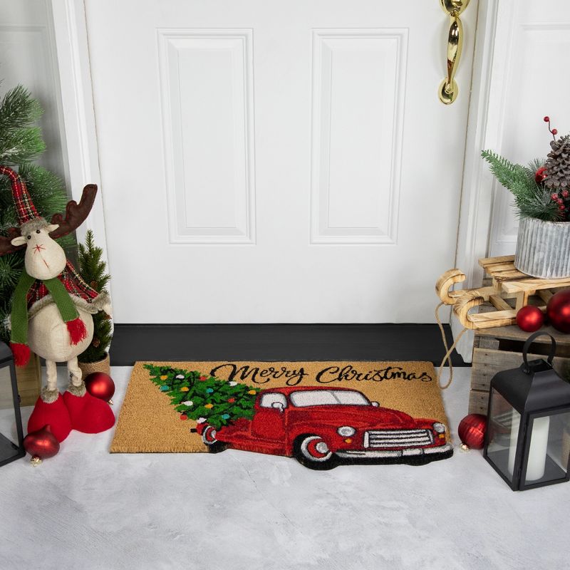 Northlight Red and Green Vintage Truck "Merry Christmas" Outdoor Natural Coir Doormat 18" x 30", 2 of 7