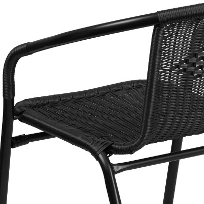 Black Rattan Indoor-Outdoor Stackable Dining Chairs with Curved Back, Set of 2