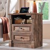 SinCiDo 26" H Farmhouse Nightstand w/ Charging Station 23.6" W Rustic End Table Roman Column,Open Shelf,2 Drawers & Metal Handles - 2 of 4