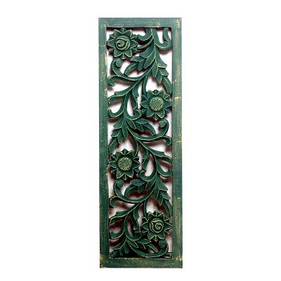 36"x12" Carved Out Wood Panel Distressed Green - A&B Home