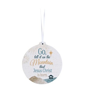 Dicksons Go Tell It On The Mountain White and Gold Tone 4 Inch Wood Hanging Christmas Ornament - 1 of 1