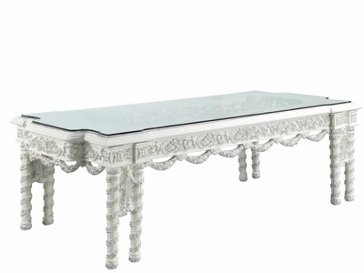Elegant Antique White and Glass 108'' Vanaheim Dining Table