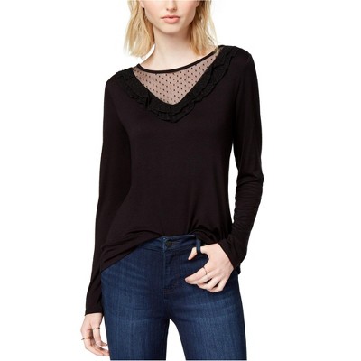 maison Jules Womens Ruffled Illusion-Contrast Embellished T-Shirt