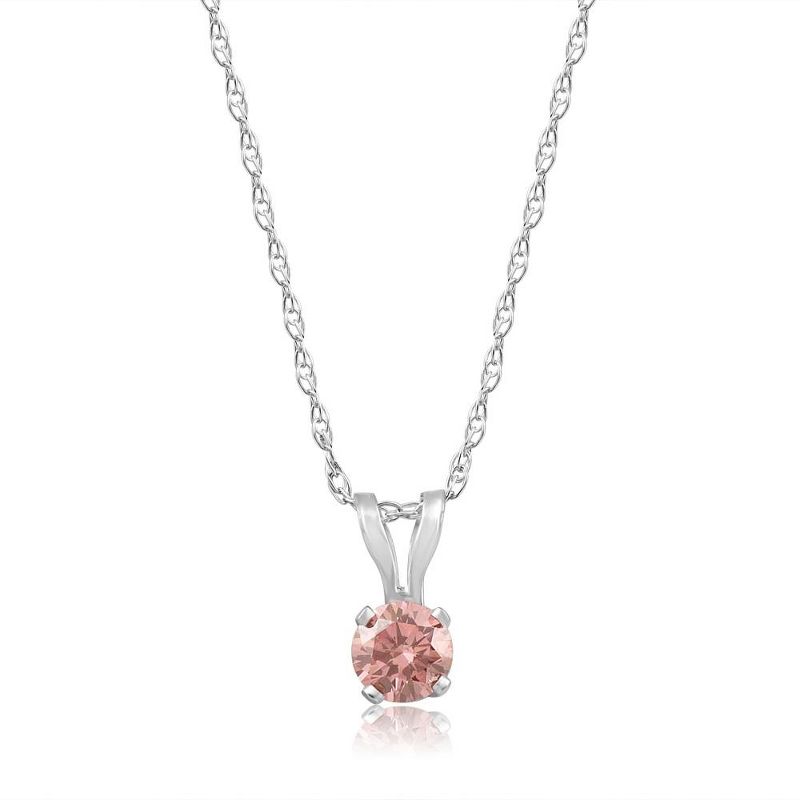 Pompeii3 1/5 Ct Pink Diamond Lab Created Solitaire Pendant 14k White Gold 18" Necklace, 2 of 5