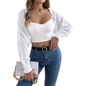 Coolmee Women's Cardigan Bolero Shrugs Casual Long Sleeve Lightweight Cropped Open Front Casual Knit Top - 1 of 4