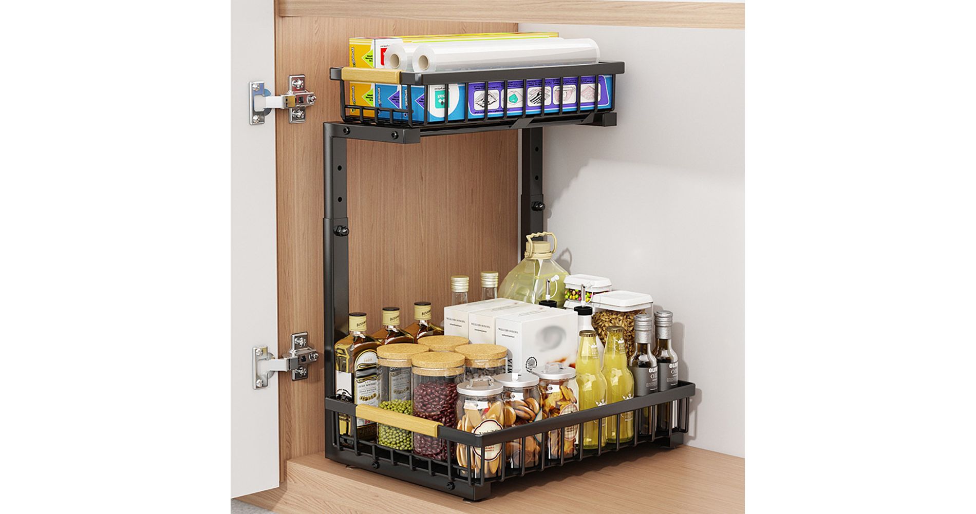 Under Sink Organizer, Pull Out Cabinet Organizer 2 Tier Slide Out Sink Shelf, Carbon Steel Cabinet Under Sink Storage For Kitchen Bathroom Cabinet