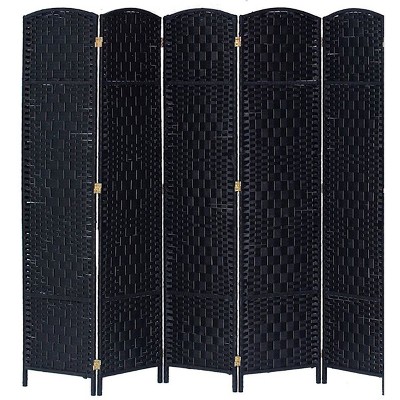 6 Panels top Room Divider Screen Bamboo Fiber Black 5.9' Tall