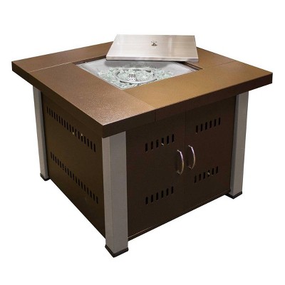 38-Inch Hammered Bronze and Stainless Steel Gas Fire Pit Table