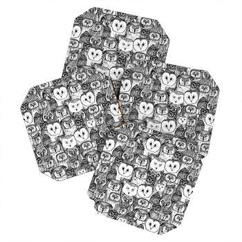 Sharon Turner just owls black white Set of 4 Coasters - Deny Designs
