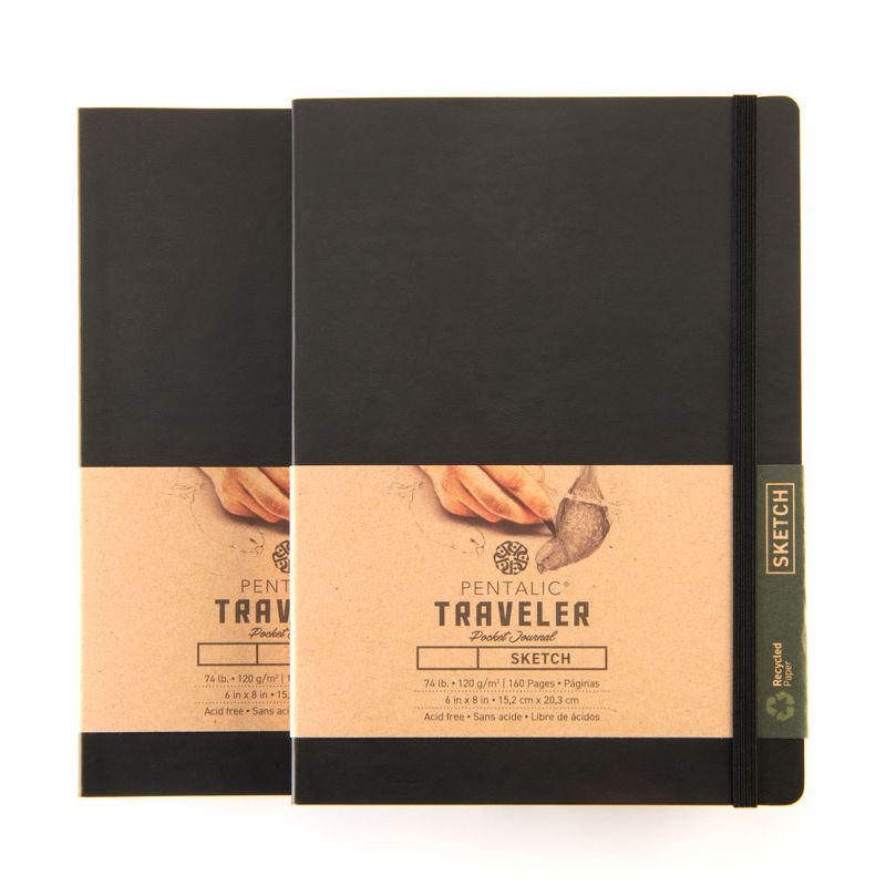 Pentalic - 6"x 8" Traveler Pocket Sketching Journal - 2 pack, Black, 1 of 12
