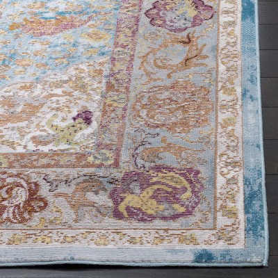 Elysian Blue and Orange Hand-Knotted Wool Blend Runner Rug - 2' x 8'